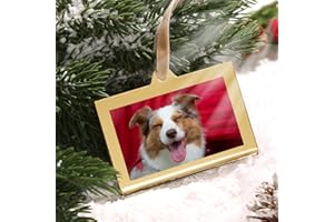 UNIQOOO 8 Set Christmas Acrylic Rectangle Photo Ornaments for Display Picture, 3"x 2" Acrylic Hanging Photo Frame, Double-Sided Picture Frames for Home, Party, Tree Decorations(Gold)