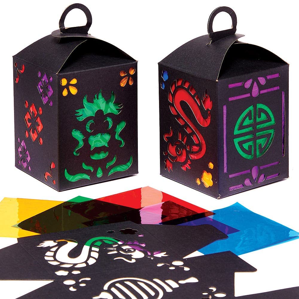 Baker Ross FX118 Chinese New Year Stained Glass Lantern Kits - Pack of 4, Chinese New Year Arts and Crafts, Crafts for Kids, Year of the Rabbit