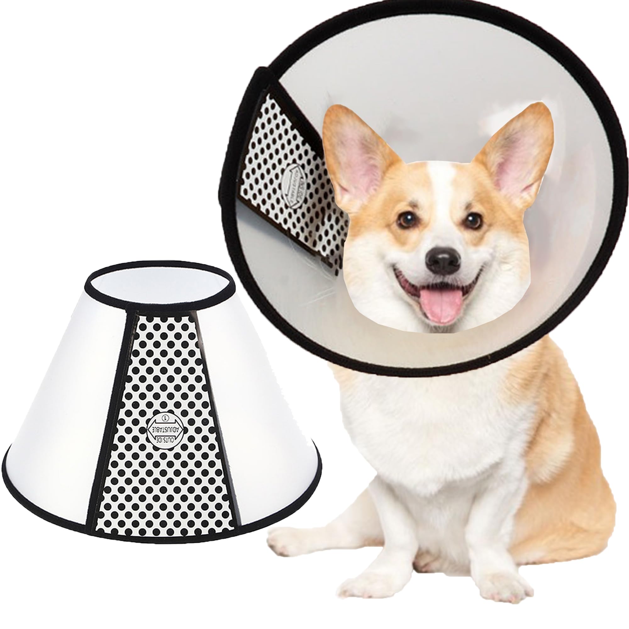 SUQ Pet Cone Recovery, Cone Adjustable Elizabeth Protective Collar, Anti-Bite Lick Safety Neck Cover, for after Surgery Wound Healing, Trimming Nails, Neck circumference 42-46cm, About 50 pounds