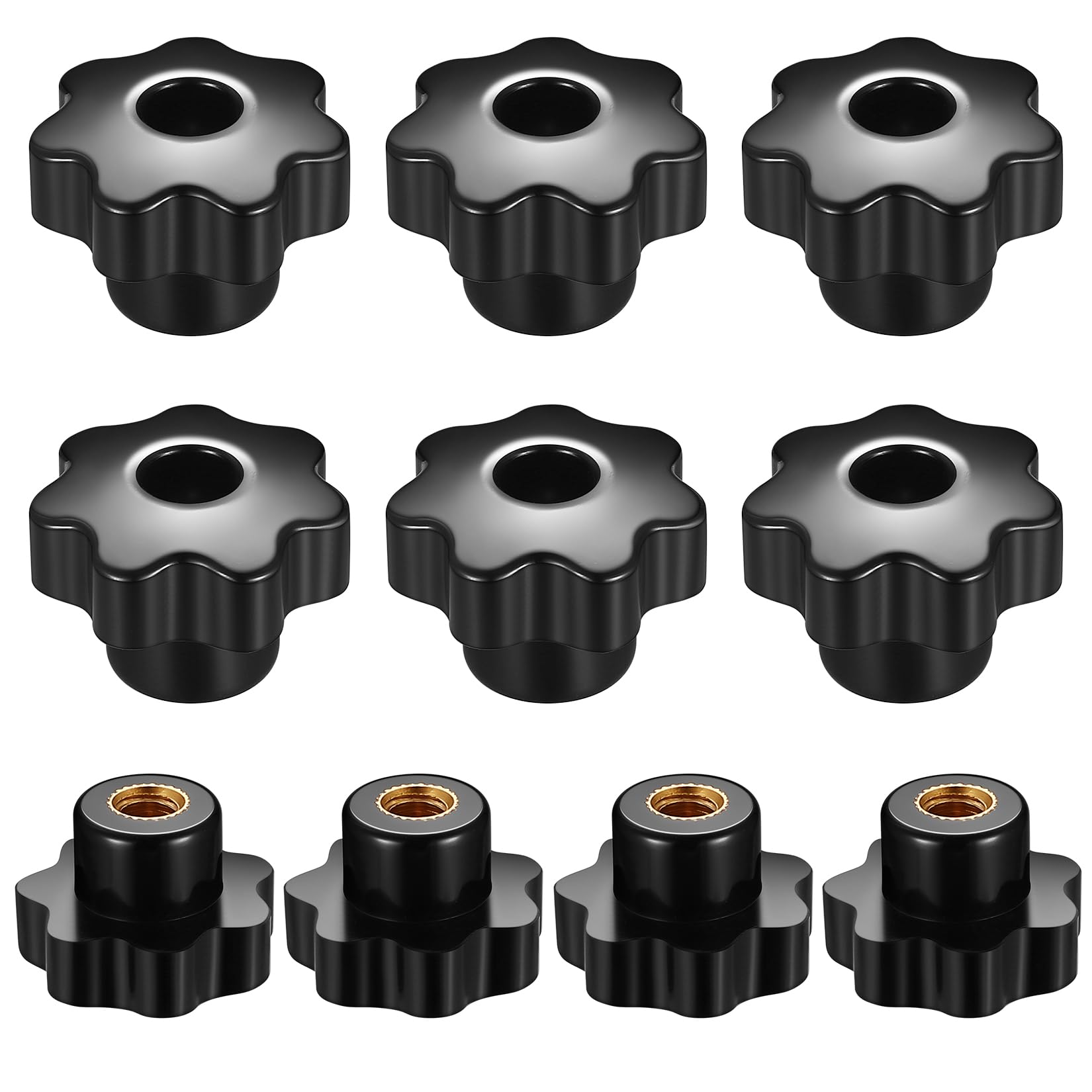 10 Pcs M10 Star Shape Head Knobs, Black Plastic Female Thread Clamping Knobs, Grip Hand Knob Handle for Woodworking Fixture Furniture Machine Tool