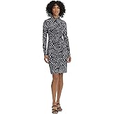 Maggy London Womens Long Sleeve Side Neck Drape Midi Dress