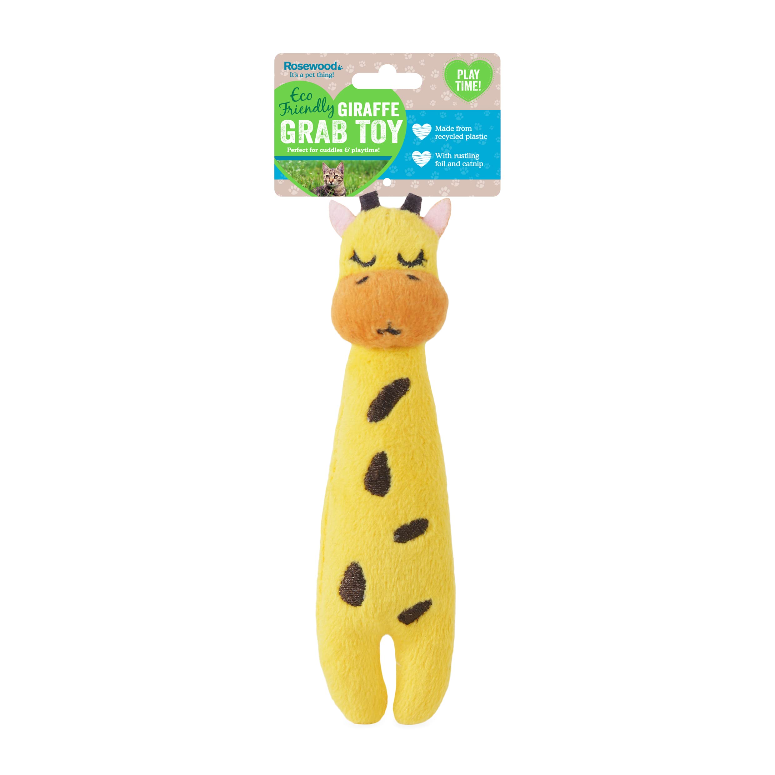 Rosewood Eco-Friendly Giraffe Plush Cat Toy - Grab & Play, Made from Recycled Plastics, Soft & Engaging for Interactive Fun