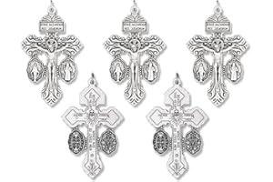CARITAS ET FIDES Gifts Catholic, Inc. Lot of 5 Pardon Indulgence Crucifix with Miraculous Medal and St Benedict Medal 2 1/8"