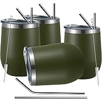 MUCHENGHY 12 oz Wine Glass Tumbler Bulk with Lid, Stainless Steel Double Wall Vacuum Insulated Stemless Wine Glass…