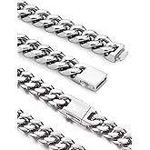 Inscca Cuban Link Chain for Men Necklace 316L Surgical Steel Silver Color Chain Mens Thick Chunky Hip Hop Jewelry 7/9/11/13mm Width 18" 20" 22" 24" 28" Length, Fine Polished Push Clasp Box