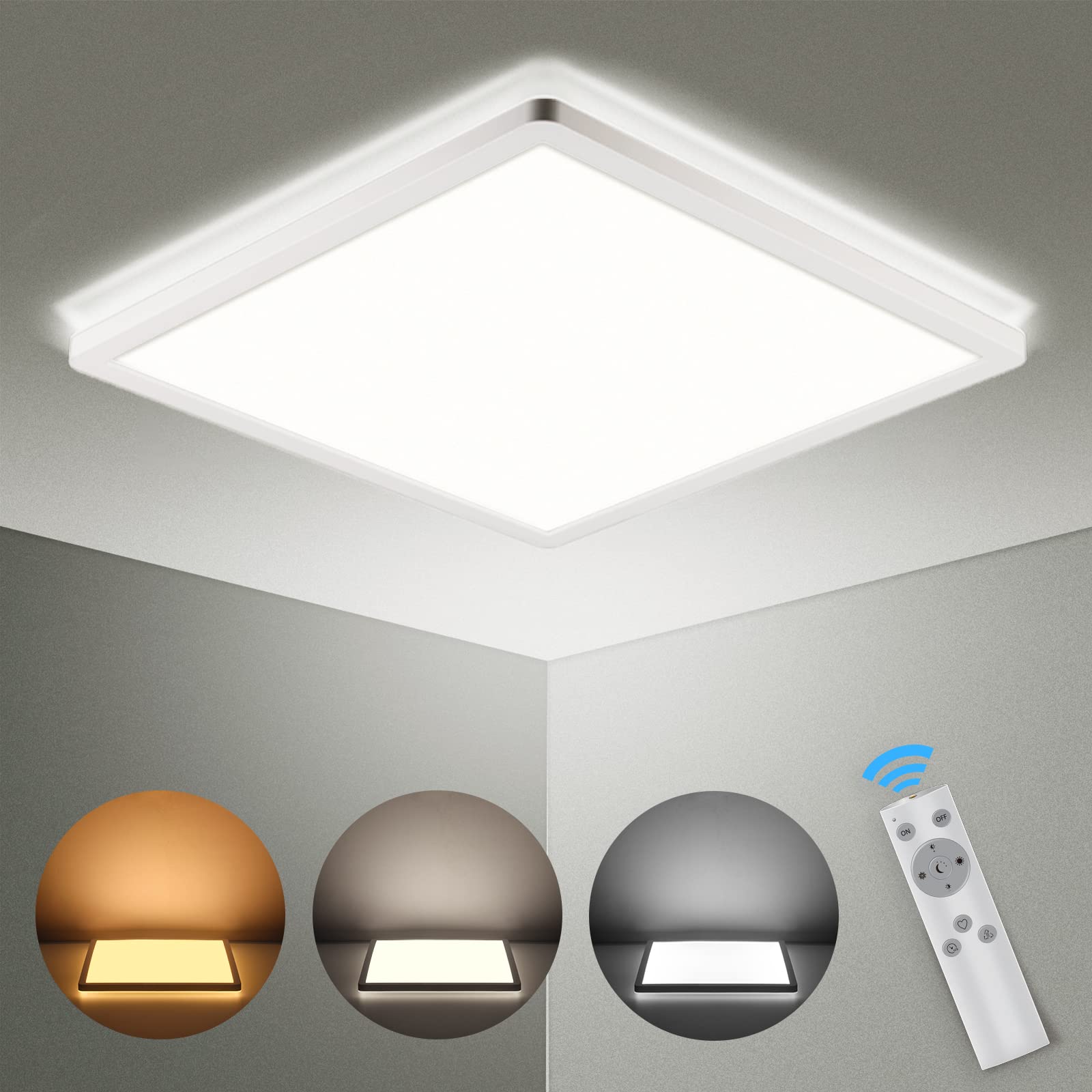 LEDYA LED Ceiling Light Dimmable 18W, 144W Incandescent Bulbs Equivalent, Color and Brightness Adjustable, Square Flush Ceiling Lights with Remote Control