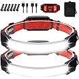 Headlamp Rechargeable 2 Packs,1500 Lumen 6 Modes LED Headlamp with Tail Red Light(Individual Control),Wide Beam Illumination 