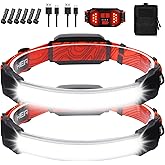 Rechargeable Headlamp,Super Bright 1500 Lumens 6 Modes Head Lamp Led Rechargeable with Tail Red Light,Wide Beam Led Headlamp Waterproof for Adults Outdoor Camping Hiking Hunting Accessories