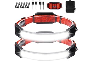 Headlamp Rechargeable 2 Packs,1500 Lumen 6 Modes LED Headlamp with Tail Red Light(Individual Control),Wide Beam Illumination 
