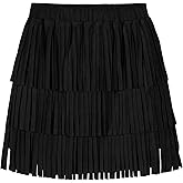 Happy Cherry Girls Suede Fringe Skirt Boho Tassel Layered Ruffle High Waisted Tassel Mini Cowgirl Skirt 5-12 Years