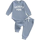 PUHHAPIEY Daddys Mini Baby Boy Outfits Newborn Long Sleeve Romper Onesie Elastic Waist Pants 2pcs Set 0 3 6 12 Months