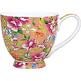 LanHong 16 oz Floral Mugs Bone China Mug Elegant Floral Coffee Tea Cup - Microwave Dishwasher Safe Mug Perfect for Coffee, Tea,Hot Beverages - Ideal Gift for Friend Colleague Dad Mom