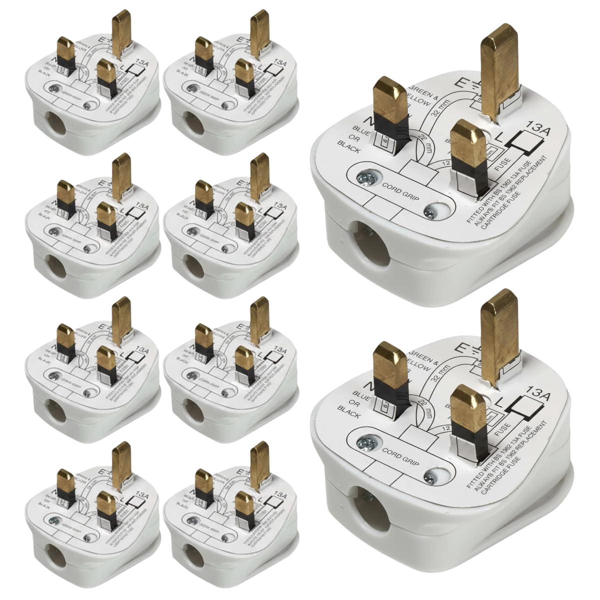 AXIOM AXIOM 13Amp Fused Mains Plug top, UK 3A to BS1363 Mains 3-Pin, White, Single CE Certified (10)