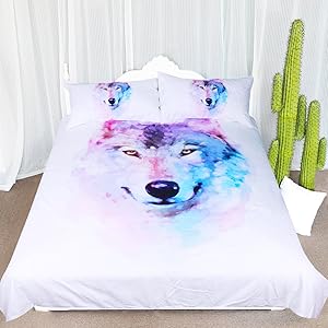 ARIGHTEX Artistic Wolf Face Duvet Cover Animal Nature Art Bedding Coverlet Watercolor Winter Wolf Comforter Cover Set (Full)