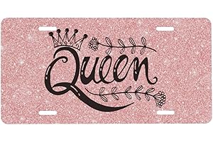 PUIBUN Queen Crown Pink Car Front License Plate Cover Personalise License Plate Cover Rust-Proof Metal Car Plates Tag Novelty Vanity Tag Decorative 4 Holes Men Women Gifts