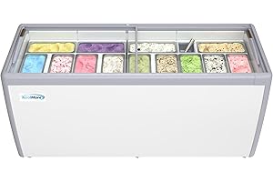 KoolMore KM-GDC-71SD 70 in. 14-Pan Gelato Dipping Cabinet Display Freezer with Sliding Glass Door, 20 cu. ft. ETL Listed
