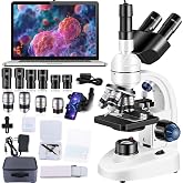 Woehrsh Trinocular Microscope 40X-5000X Magnification, Microscope for Adults, Laboratory Grade with Dual Mechanical Stage and HD USB Camera Microscope