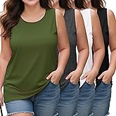 Evervibe 4 Pack Women's Plus Size Tank Tops, Scoop Neck Sleeveless Shirts Casual Summer Ladies Basic T-Shirts Tee