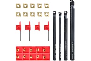 NORJIN Lathe Boring Bar Set, 4pcs S07K/S08K/S10K/S12M-SCLCR06 Lathe Boring Bar Turning Tools Holder Set with 10pcs CCMT0602 I