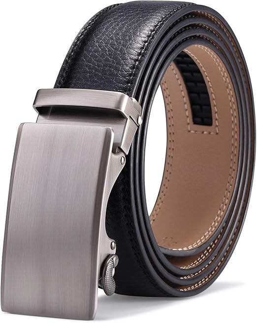 Men's Ratchet Slide Belt, Black Genuine Leather(waist 2836 inches