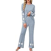 Blooming Jelly Women's Pajama Sets Star Printed Long Sleeve Pjs Fall Pajamas Lounge Sets 2 Piece Sleepwear Pockets