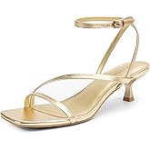 NIEARDAN Women's Kitten Heel Sandals Square Open Toe Heels Ankle Buckle Heel Dress Sandals Dress Sandals for Women