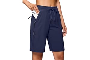 SANTINY Women's 7''/ 9'' Hiking Shorts with 3 Zipper Pockets Lightweight Quick Dry Long Athletic Golf Shorts for Women Casual