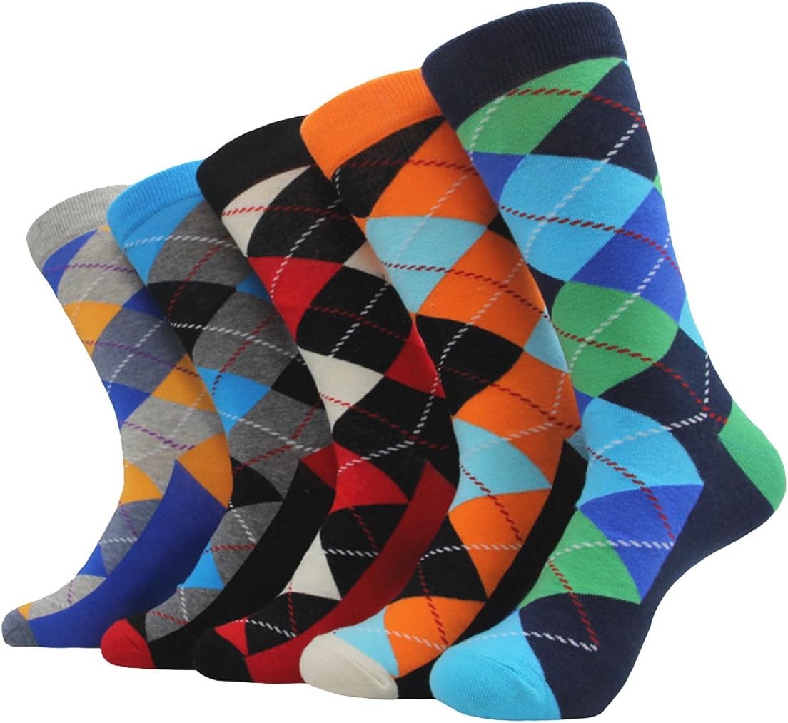 Men's Dress Socks, DTXMX Fashion Colorful Novelty Funny Casual Combed Cotton Crew Socks 5pairs/Set