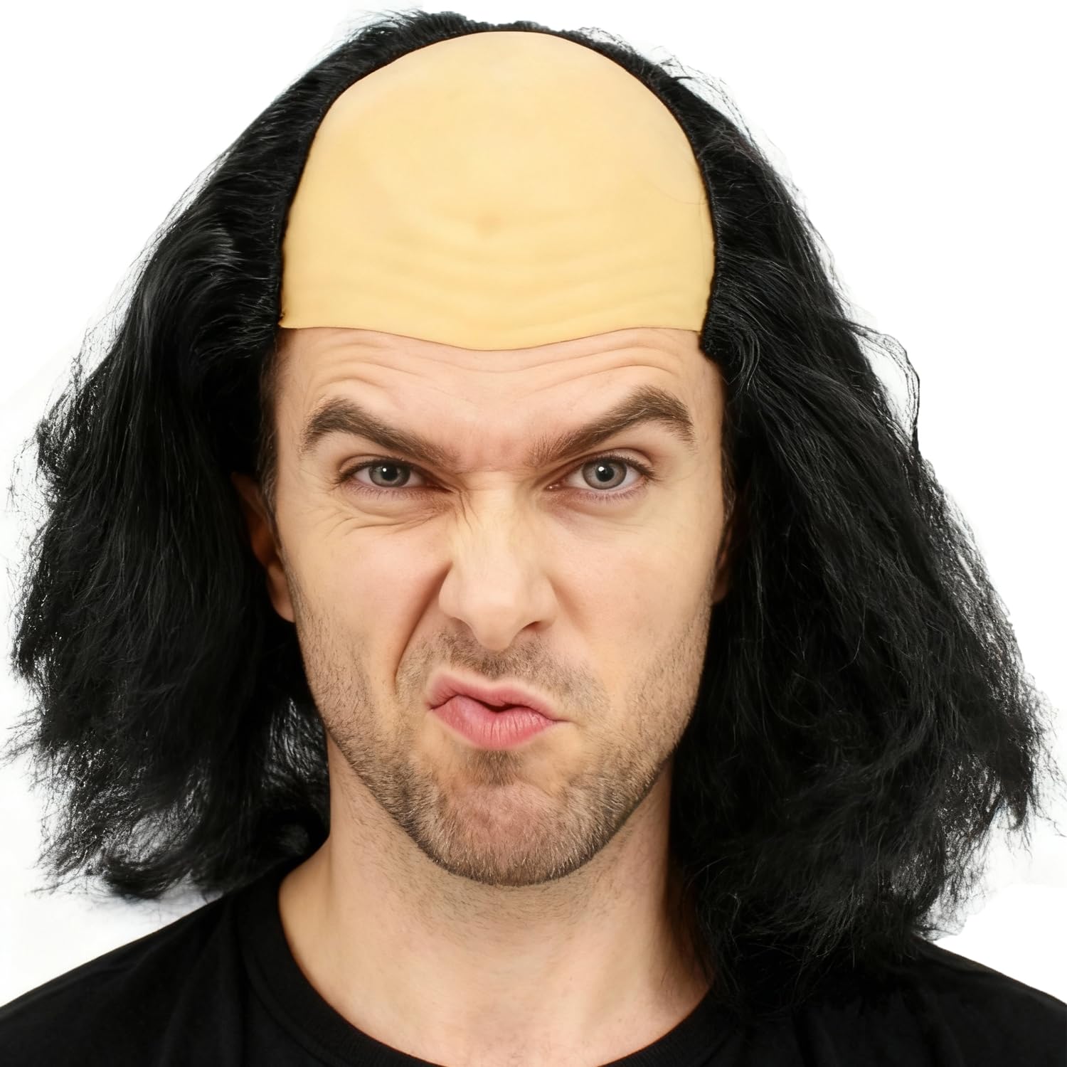 Halloween Party Fancy Dress Wig Old Man Bald Einstein Mad Professor Wigs Black White Costume Party Novelty Balding Wigs Semi-bald Crazy Scientist Supplies for Women Men