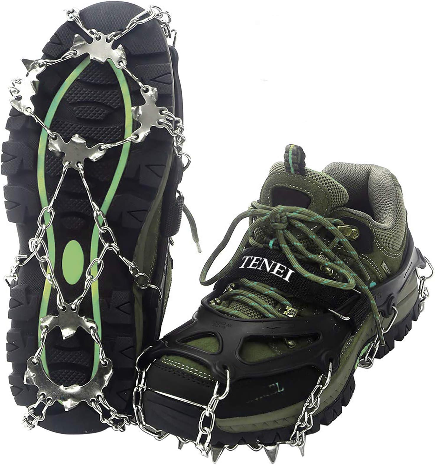 Tenei Crampons Microspikes Traction Cleats Ice Snow Grips Ice Cleats with 19 Spikes for Walking, Jogging, Climbing and Hiking on Snow, Ice, Mud, Sand and Wet Grass