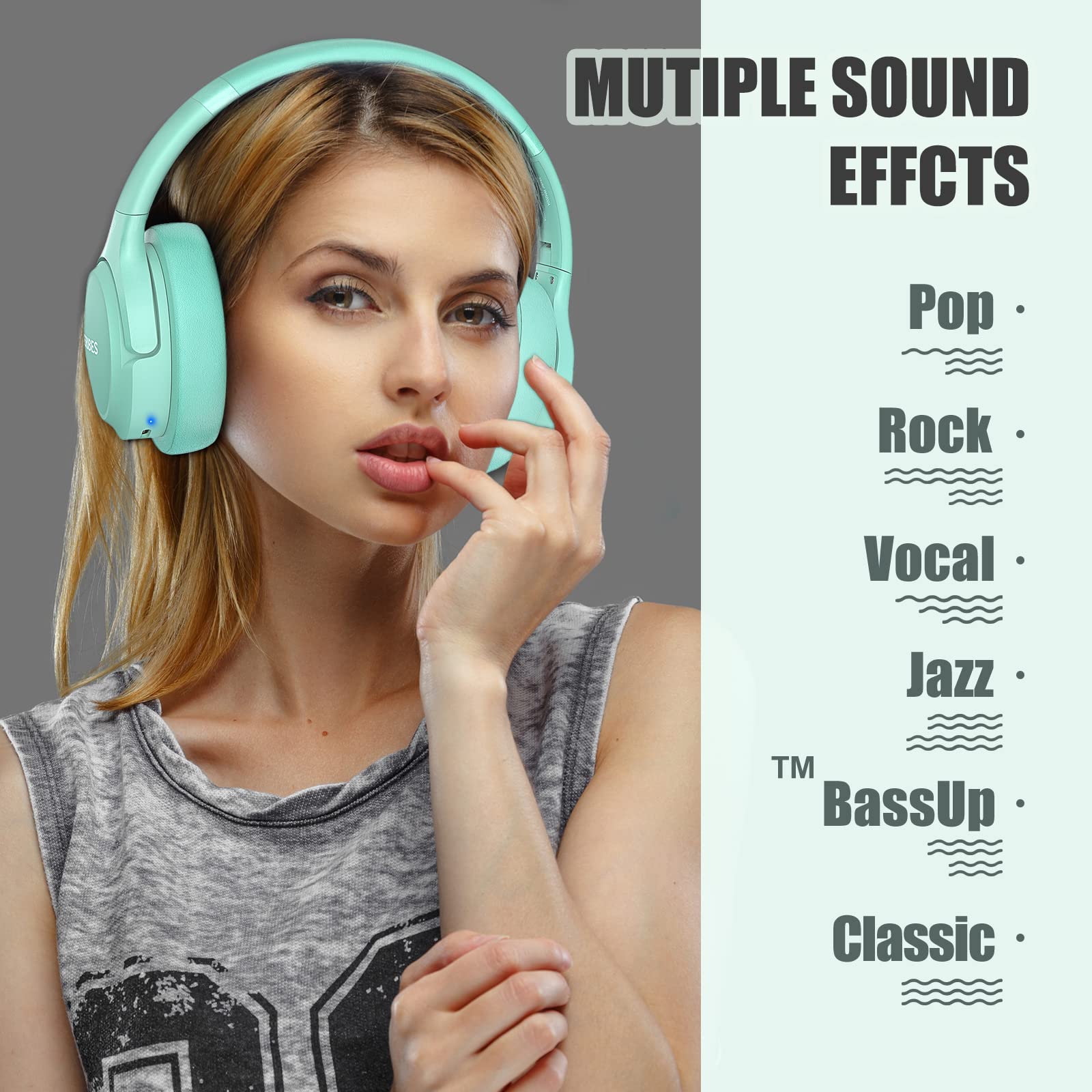 BERIBES Bluetooth Headphones Over Ear, 65H Playtime and 6 EQ Music Modes Wireless Headphones with Microphone, HiFi Stereo Foldable Lightweight Headsets, Deep Bass for Home Office Cellphone PC Ect.