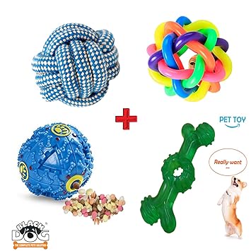 BLACK DOG Toys for Pets Natural Rubber/Rope Chew Toys,Teething Toys,Interactive,Dog Chew Combo for Small/Medium Dog Toys (Color May Vary)