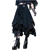 Verdusa Women's Y2K Goth Renaissance Flowy Fairy Skirt Lace Layered Ruffle Asymmetrical Midi Skirts