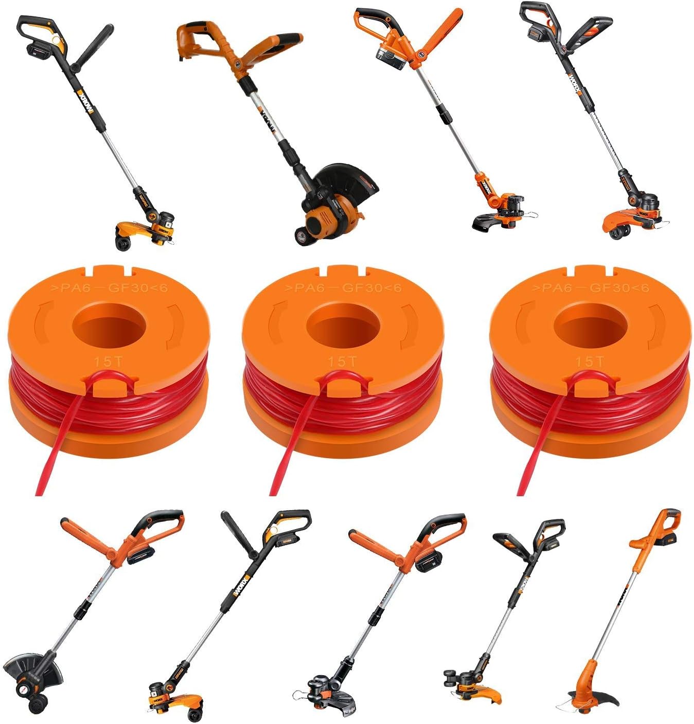 Thten Replacement Trimmer Spool Line for Worx WA0010 WG180 WG163 Weed Wacker Spool with WA6531 GT Spool Cover 50006531 String Trimmer Refills 10ft 0.065" 10 Pack (8 Spools, 2 Trimmer Cap) : Garden & Outdoor