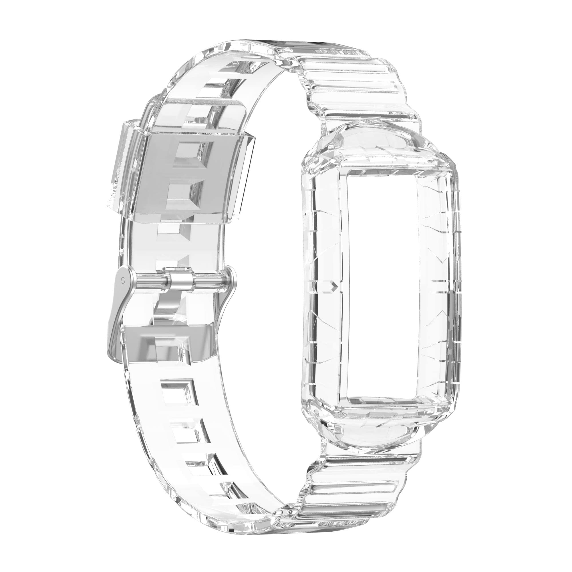 Chofit Straps Compatible with Fitbit Charge 6/Charge 5 Strap, Replacement Wristband Rugged Band with Bumper Case Protective Cover for Charge 6/Charge 5/Charge 4/Charge 3 (Clear)
