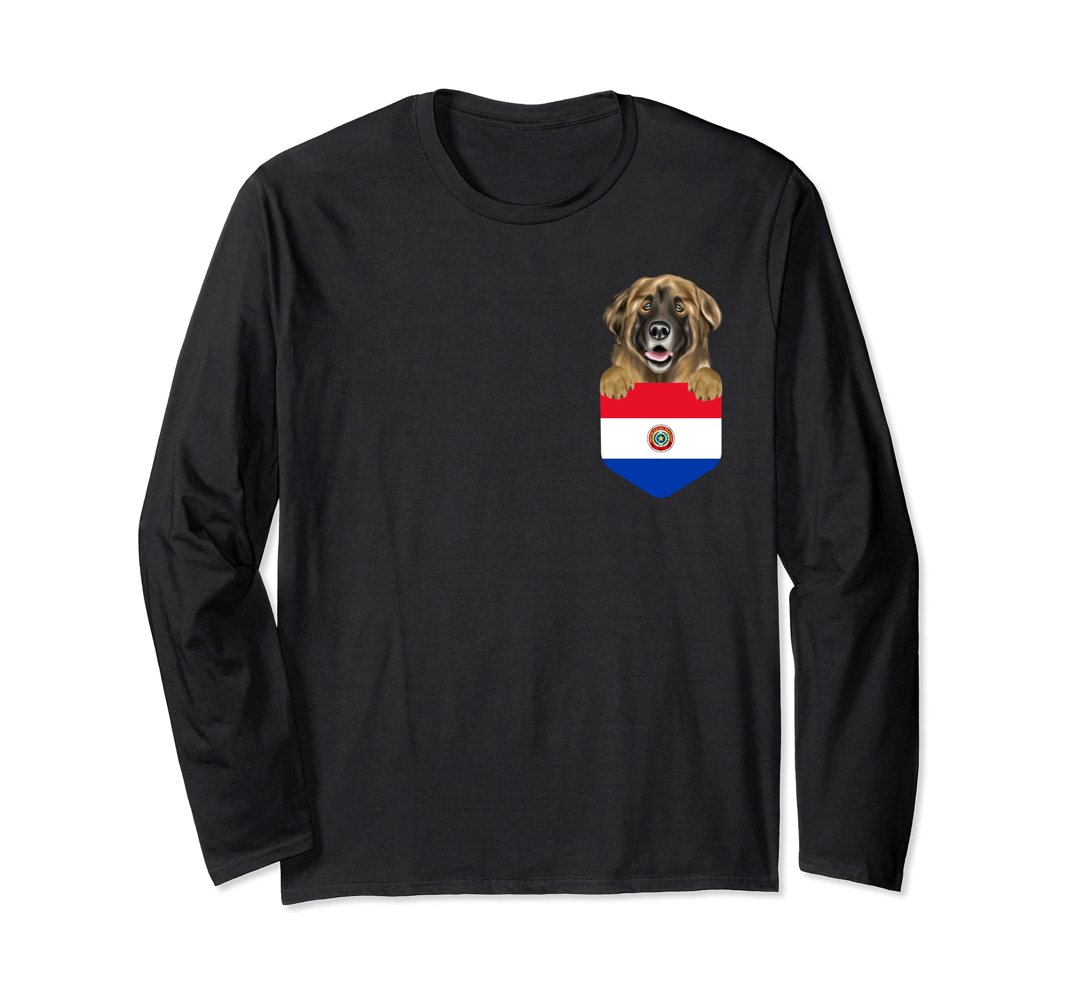 Paraguay Flag Leonberger Dog In Pocket Long Sleeve T-Shirt