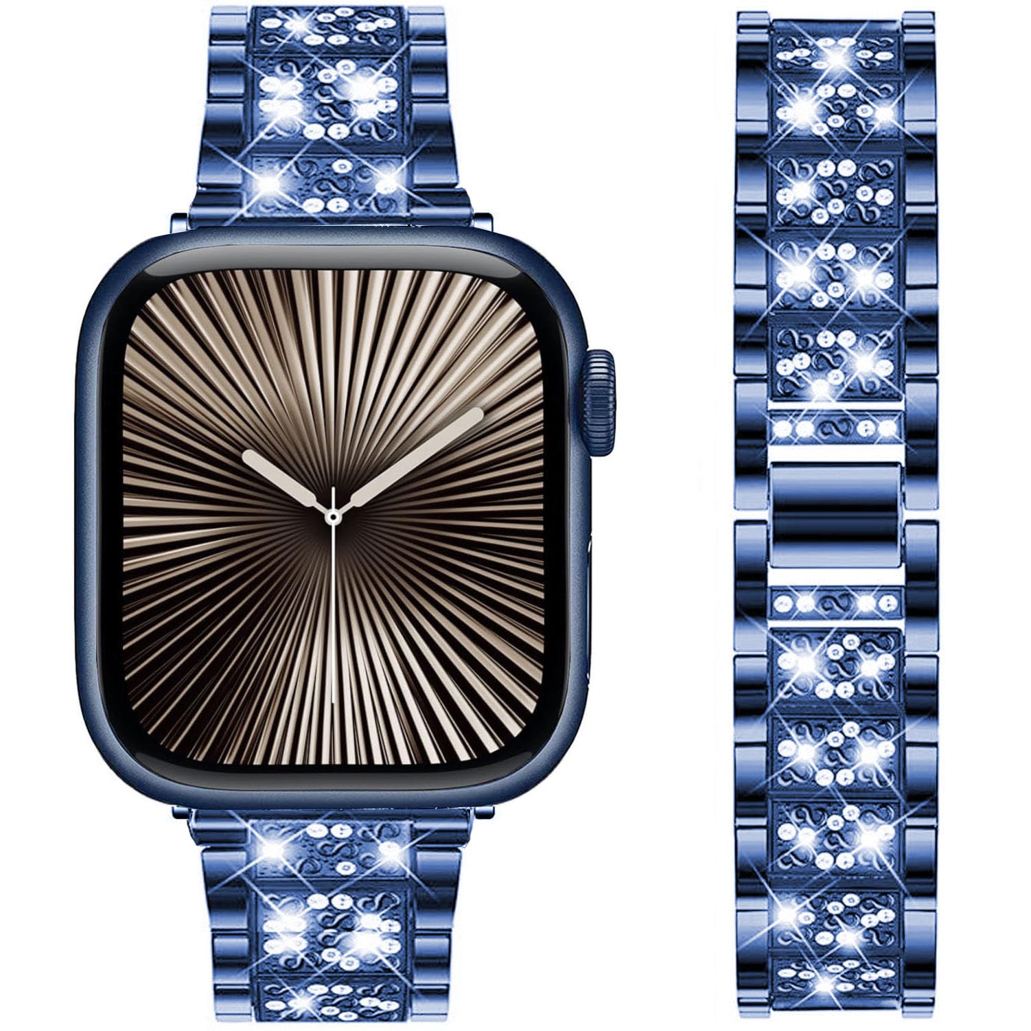 DEALELE Strap Compatible with iWatch 42mm 44mm 45mm 49mm, Rhinestone Diamond Metal Replacement Bands for Apple Watch Series 8/7 / 6/5 / 4/3 / SE/Ultra Women Men, Blue, 42/44/45/49mm