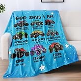 Monster Truck Blanket for Boys 60x50 Inch,Soft Warm Fleece Cars Throw Blanket for Kids Teens,God Says I Am Throws Christian Inspirational Gift