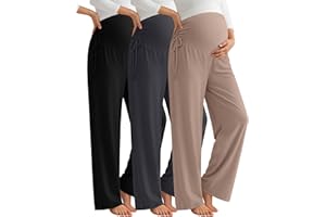 Neer 3 Pack Women's Maternity Pants Over The Belly Loose Pregnancy Pants Stretchy Lounge Wide Leg Trousers with Pockets