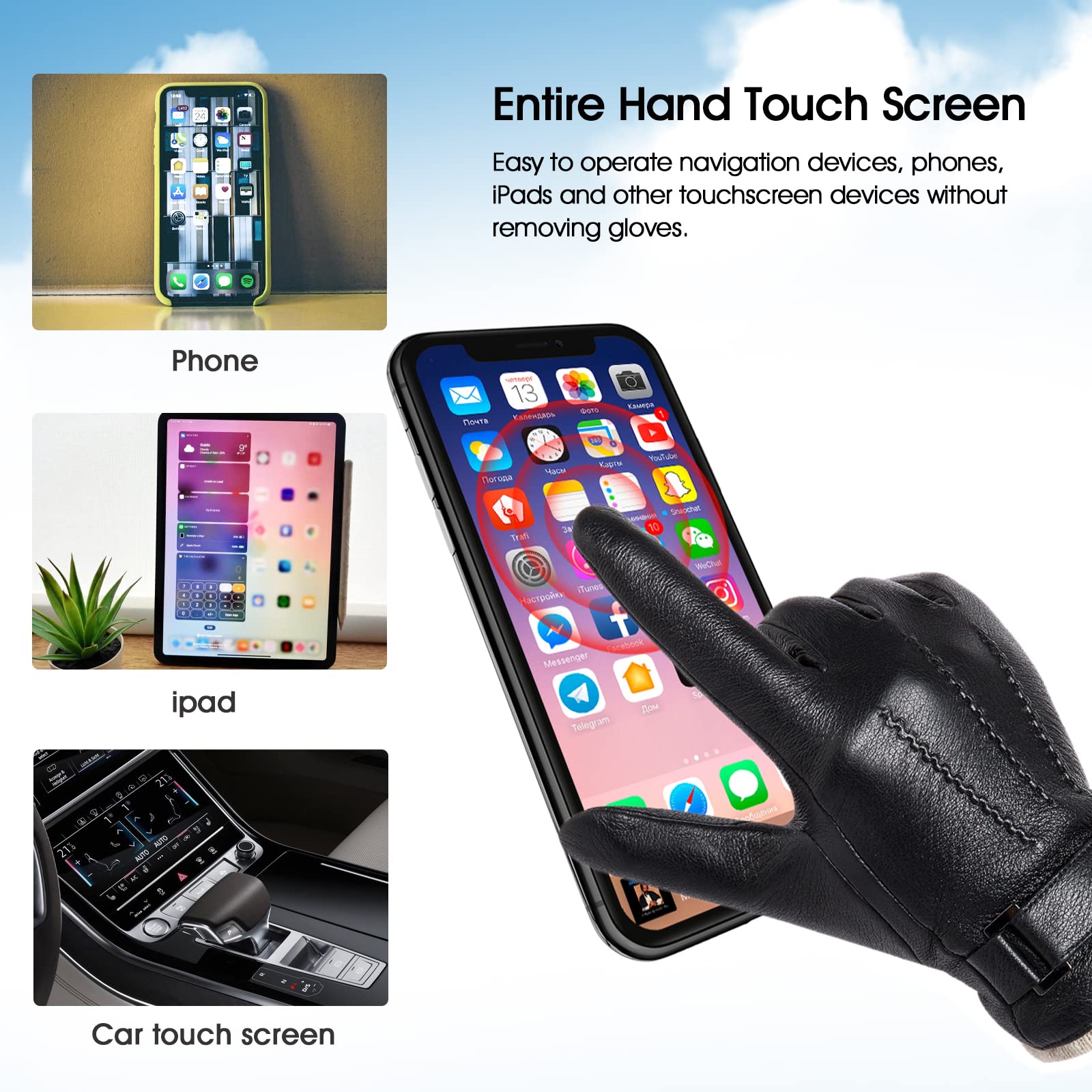 Mua Acdyion Herren Winter Lederhandschuhe Touchscreen geeignet Wollfutter Handschuhe aus Echtleder, Schwarz, (M) trên Amazon Đức chính hãng 2026