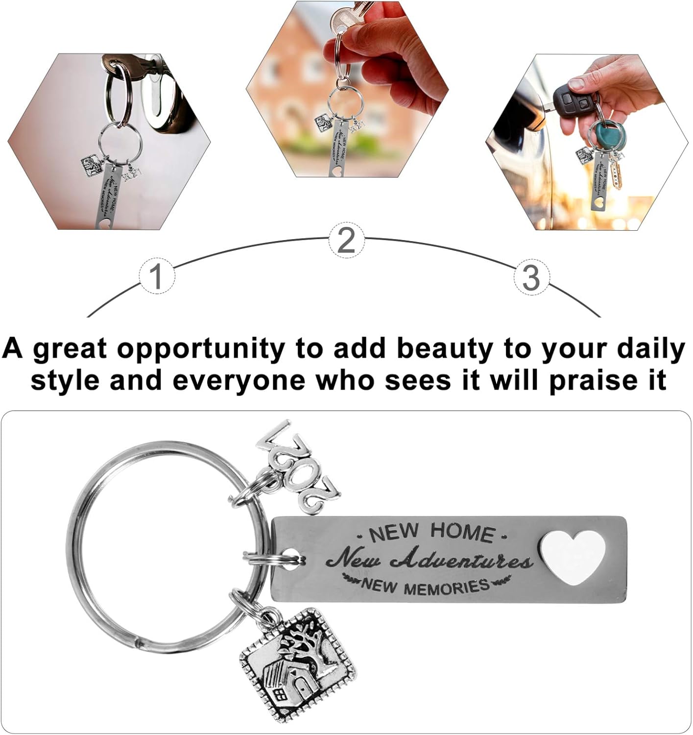 1pc New Home New Adventures Keychain 2022 Couple Keychain Memories Housewarming Homeowner House Keyring First Home Present For Husband and Wife - Image 3