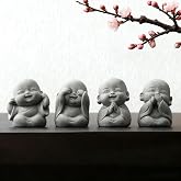 4 Pcs Mini Buddha Statue, 2 Inch Tiny Buddha for Desk Home Feng Shui Decor | Laughing Buddha Bring Good Luck, Sandstone Figurines Decor Gift for Zen Meditation Shelf Dashboard Living Room