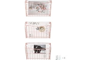 Superbpag Hanging File Organizer, 3 Pocket Wall Mount Document Letter Tray File Organizer, Rose Gold