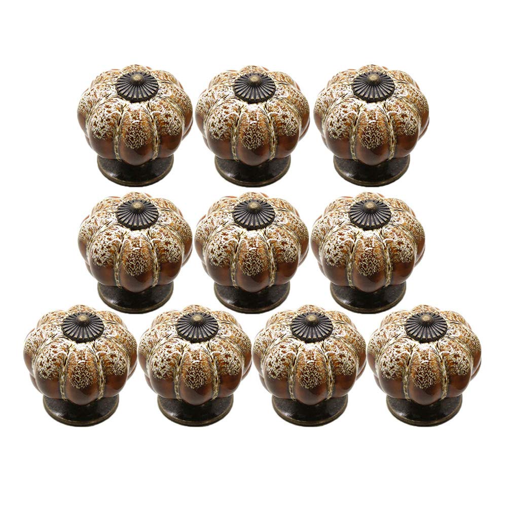 AUGUT 10 Pack Ceramic Cabinet Knobs 40mm Pumpkin Kitchen Cabinet Drawer Furniture Door Handle Pull (White)