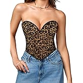ChiaoLezhee Boned Lace Up Corset Top For Women, Heart Overbust Strapless Vintage, Sexy Bustier Crop, Party Club Outfits