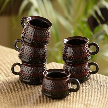 Buy Exclusivelane Crimson Hand Glazed Ceramic Coffee Mugs Ceramic Cups Set For Tea Of 6 Latest Design Chai Tea Cups Set Of 6 210 Ml Dishwasher Microwave Safe Online At Low