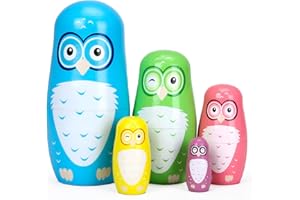 Bgraamiens Nesting Dolls Russian Matryoshka Wood Stacking Dolls for Kids Handmade Toys(Blue Owl)