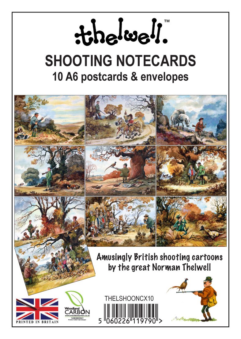 Thelwell 10 assorted shooting notecards with envelopes. Featuring iconic cartoon sporting images A great shooting or hunting gift