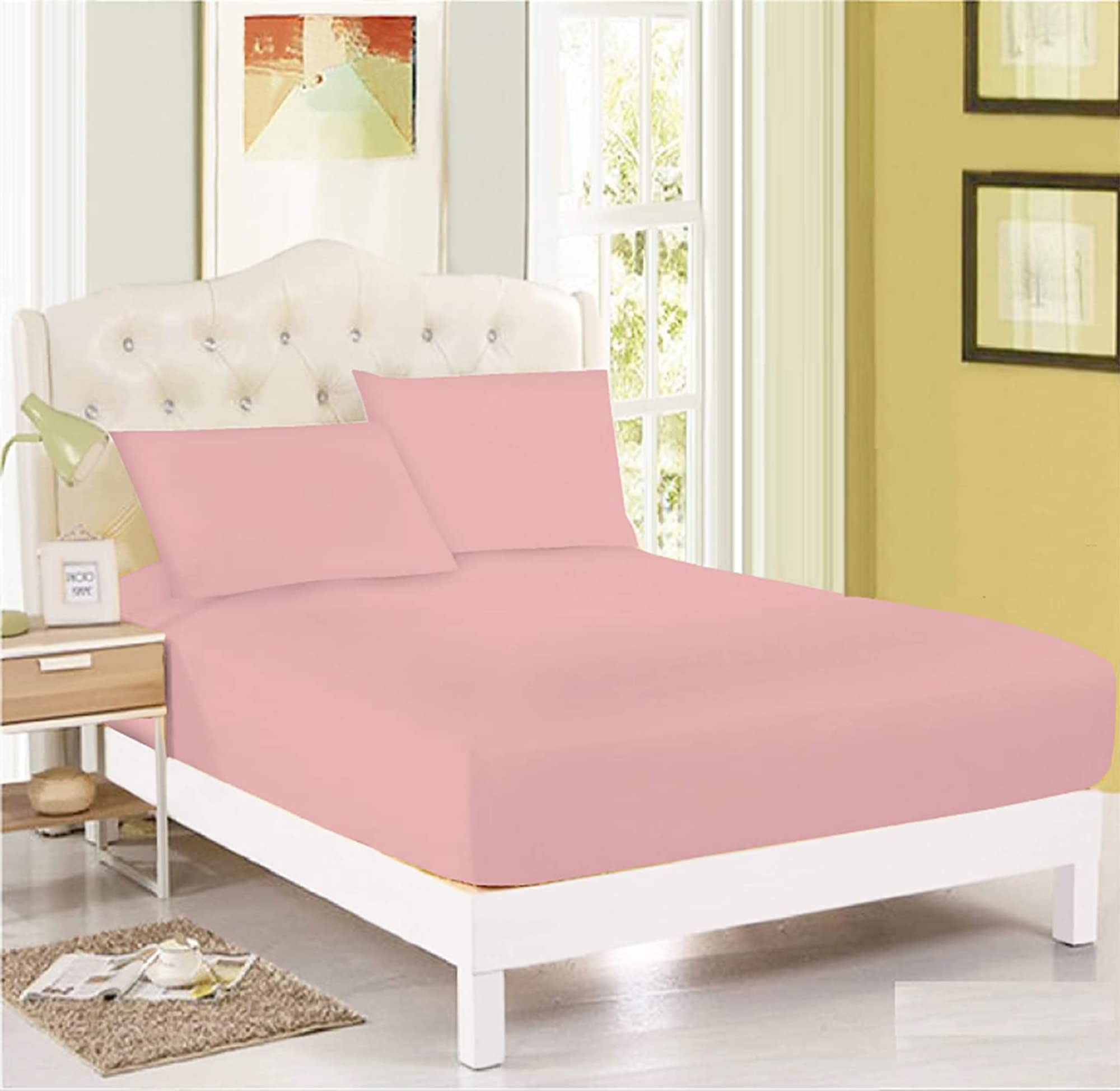 JRI Extra Deep Jersey Fitted Sheet 30cm Mattress Sheets 100% Cotton (Double, Baby Pink)
