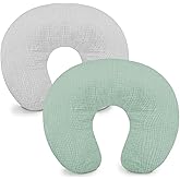 Hooyax Muslin Nursing Pillow Covers 2 Pack, Soft and Breathable Nursing Covers for Breastfeeding Pillows, Adorable Infant Feeding Pillow slipcover for Baby Boy and Girls (Green Gray)